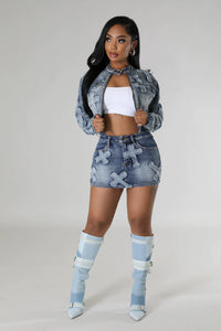 Can’t Cross Me Denim Skirt Set